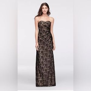 David's Bridal Black Strapless Lace Dress